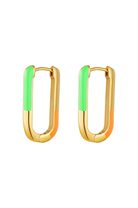 Squared earrings color blocking Green & Gold Stainless Steel