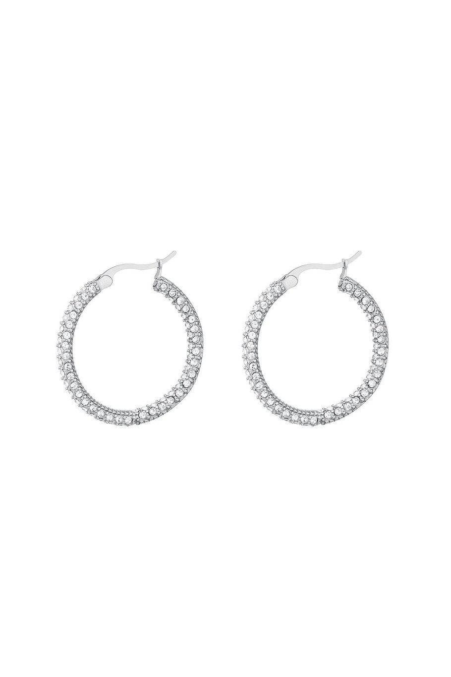 Ronde oorbellen met zirkonia - small Zilver Stainless Steel 