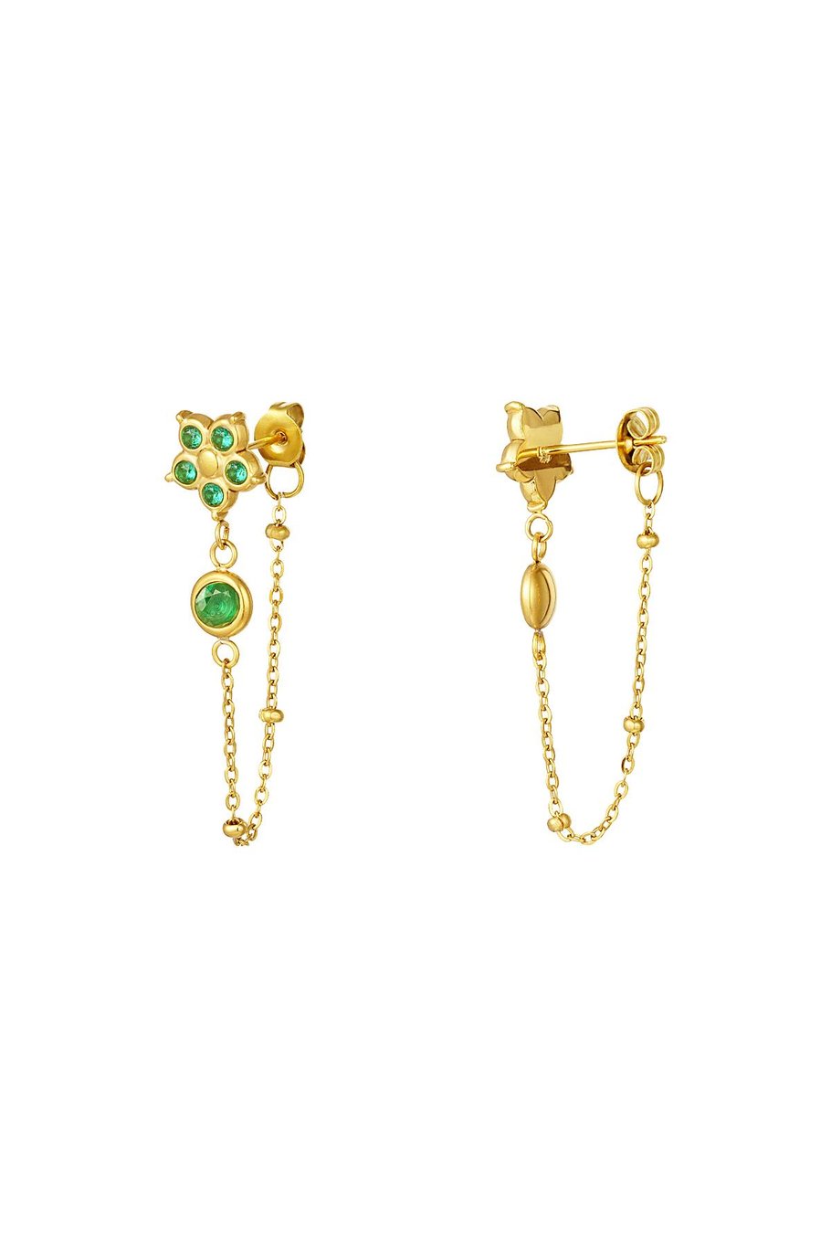 Zircon flower pendant earrings Gold Color Stainless Steel 