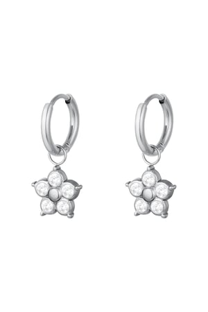 Zircon flower earrings Silver Color Stainless Steel h5 