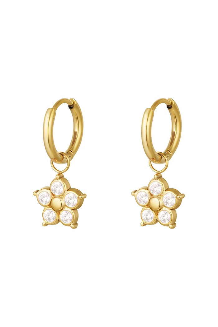 Zircon flower earrings Gold Color Stainless Steel 