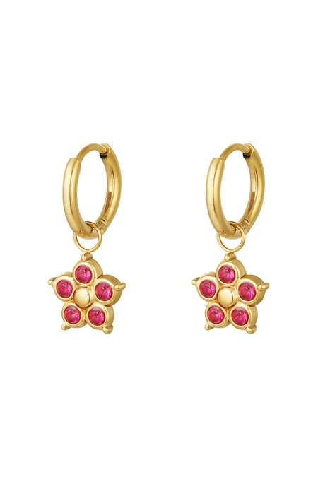 Zircon flower earrings Pink & Gold Color Stainless Steel 2