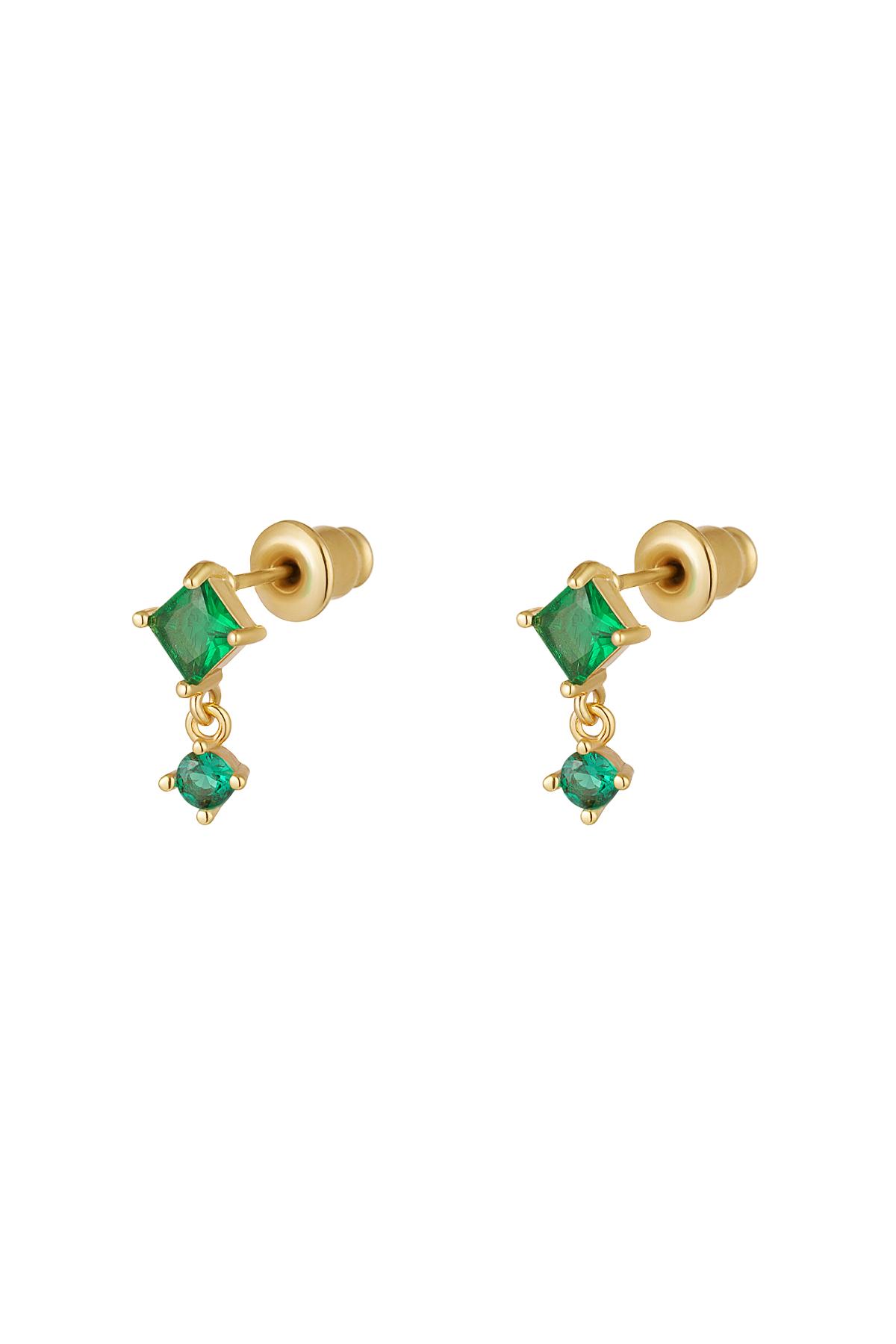 Earrings colored stones - Sparkle collection Green &amp; Gold color Copper 