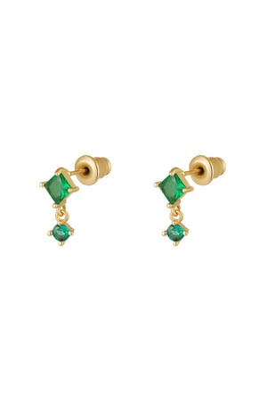 Earrings colored stones - Sparkle collection Green & Gold color Copper h5 