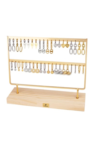Display mit Ohrringen Silber und Goldfarbe Goldfarbe & Silber Edelstahl h5 