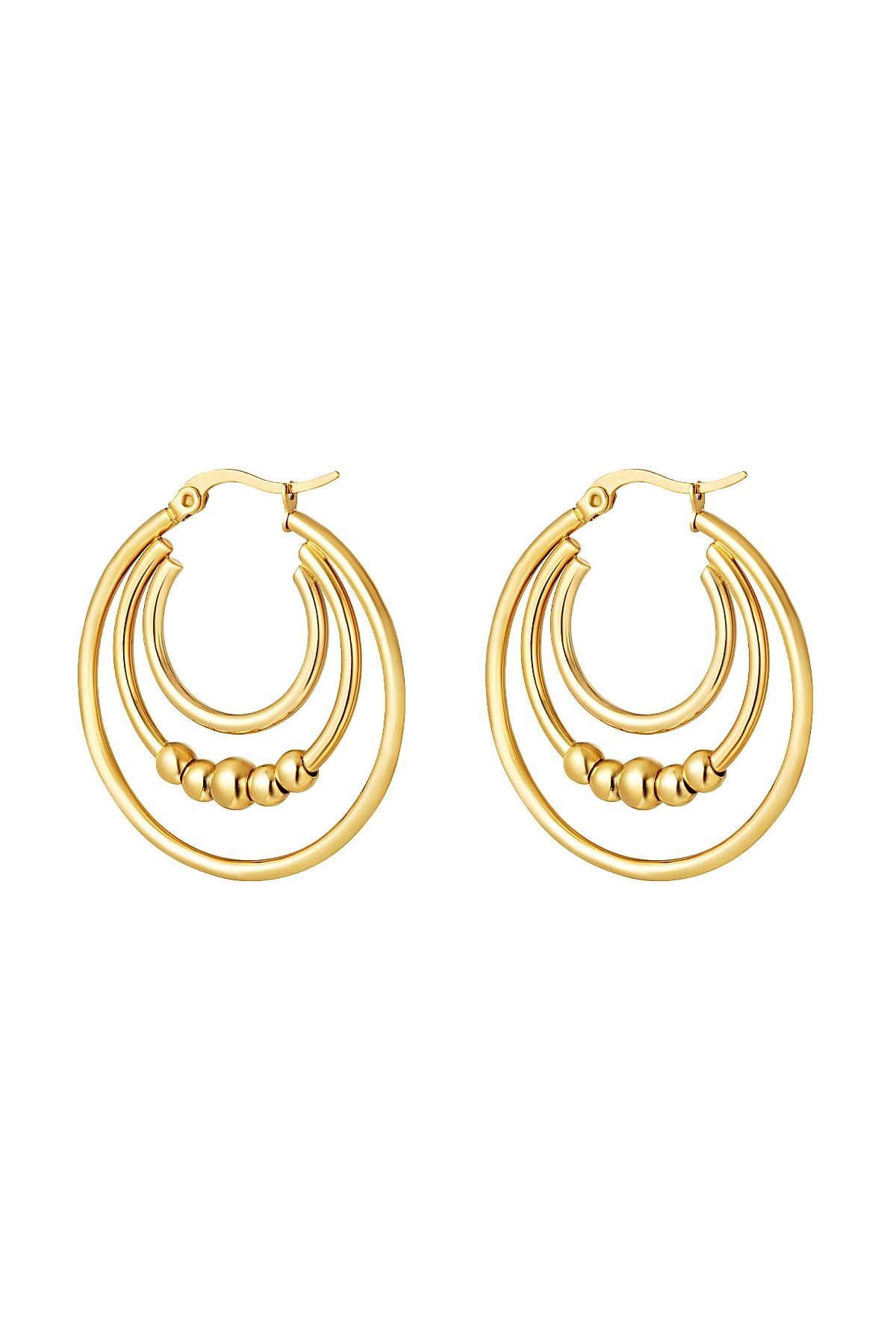 Double chained earrings decorated with beads Gold Color Stainless Steel