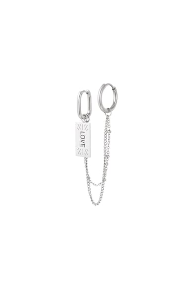 Earrings with chain and love charm Silver Color Stainless Steel h5 