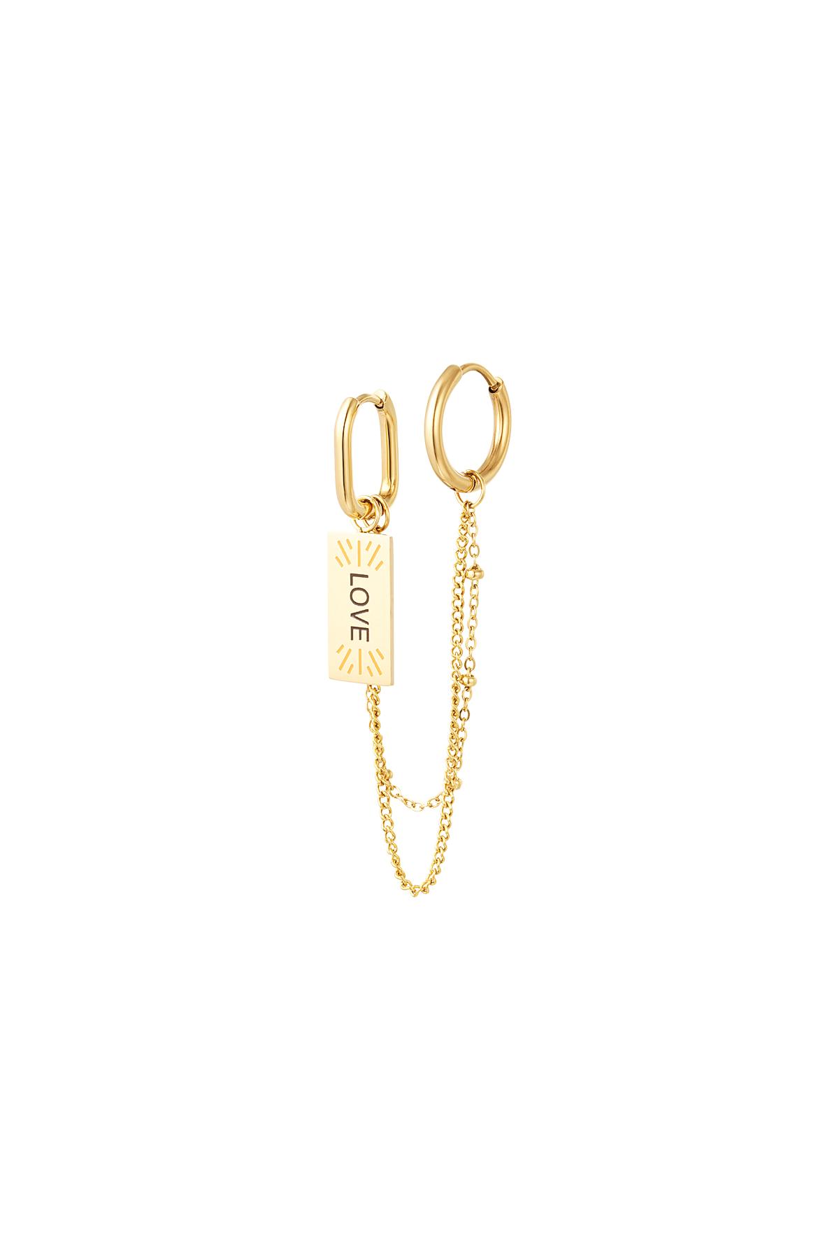 Earrings with chain and love charm Gold Color Stainless Steel 