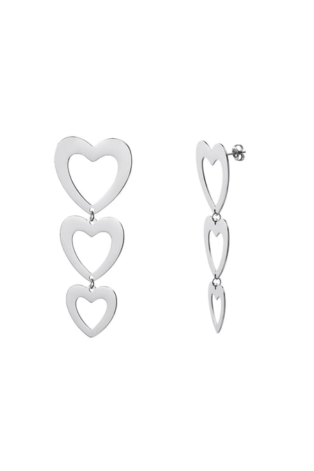 Hanging earrings three hearts Silver Color Stainless Steel 2