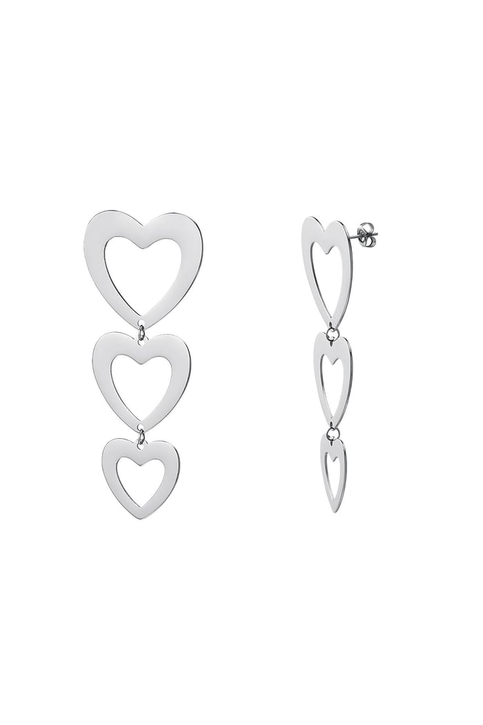 Hanging earrings three hearts Silver Color Stainless Steel 