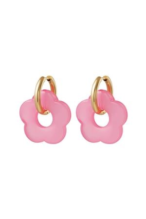 Earrings with big flower charm Pink & Gold Color Stainless Steel h5 