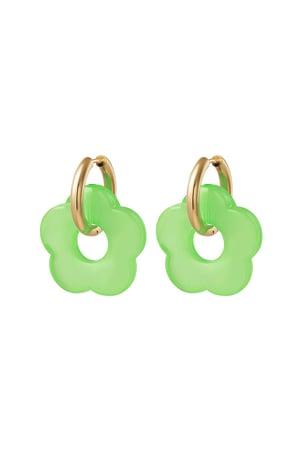 Earrings with big flower charm Green & Gold Color Stainless Steel h5 