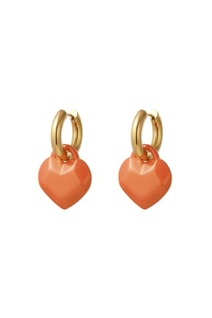 Earrings with abstract shaped heart charm Orange & Gold Color Stainless Steel h5 