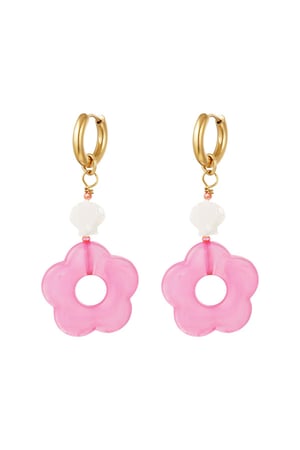 Pink flower earrings - Beach collection Pink & Gold Color Stainless Steel h5 