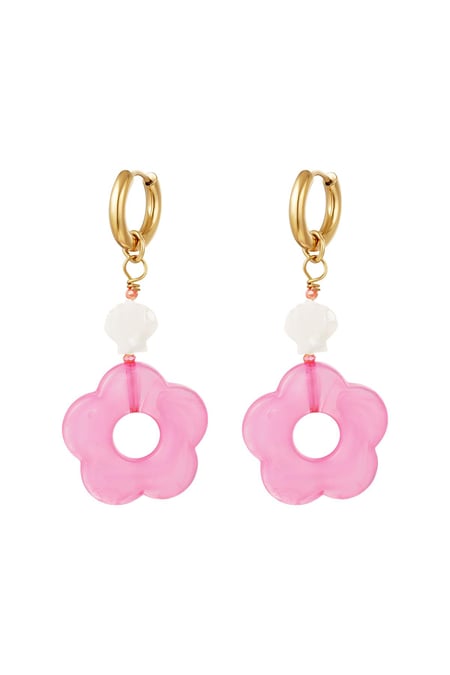 Pink flower earrings - Beach collection Pink & Gold Color Stainless Steel 2