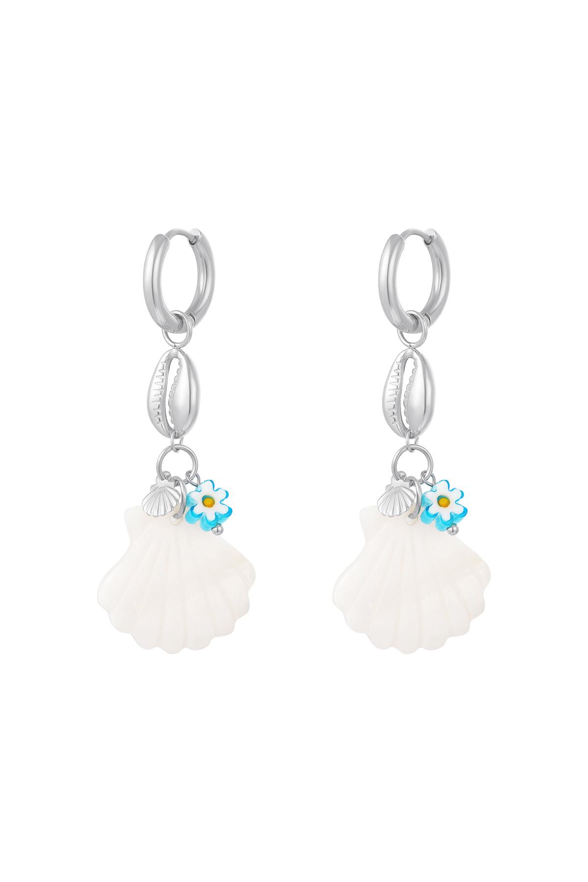 Blue daisy sea shell earrings - Beach collection Gold Color Stainless Steel