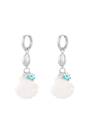 Blue daisy sea shell earrings - Beach collection Silver Color Stainless Steel h5 