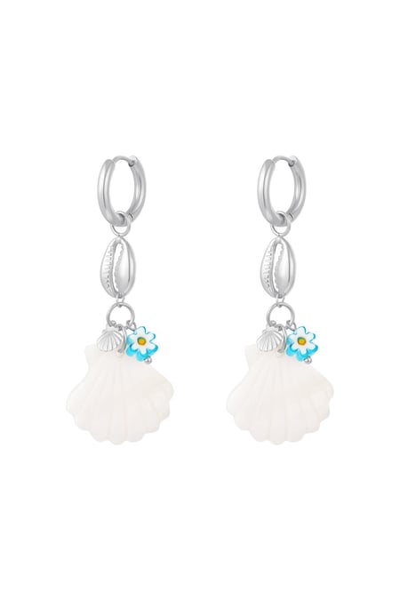 Blue daisy sea shell earrings - Beach collection Silver Color Stainless Steel 2