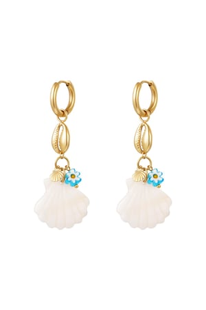 Blue daisy sea shell earrings - Beach collection Gold Color Stainless Steel h5 