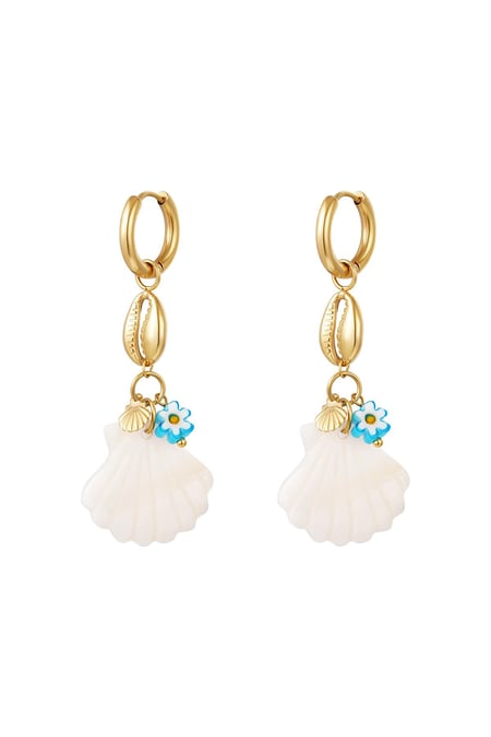 Blue daisy sea shell earrings - Beach collection Gold Color Stainless Steel