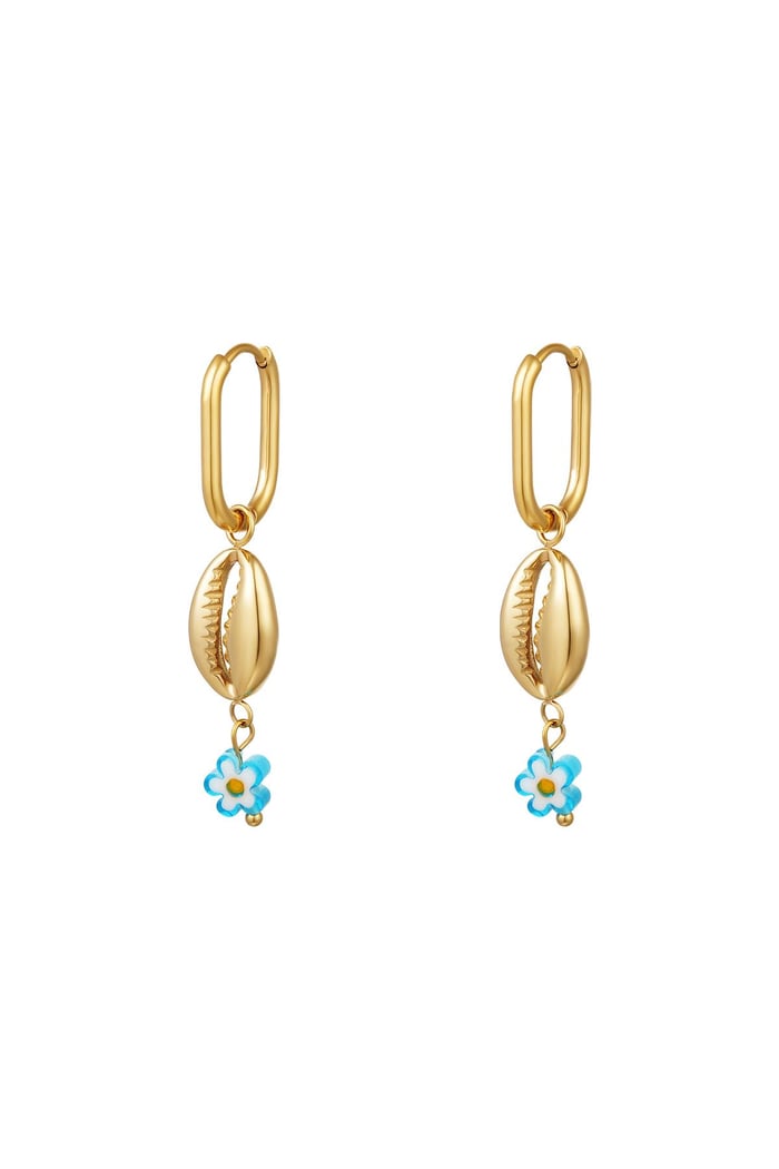 Blue daisy earrings - Beach collection Gold Color Stainless Steel 