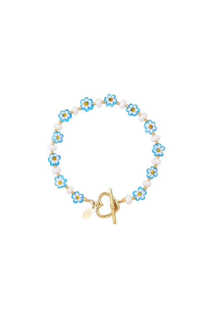 Kleines Gänseblümchen-Armband - Beach-Kollektion Blau & Goldfarbe Edelstahl 