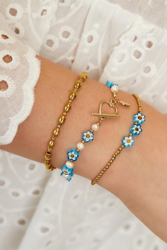 Small daisy bracelet - Beach collection Blue & Gold Color Stainless Steel Picture2