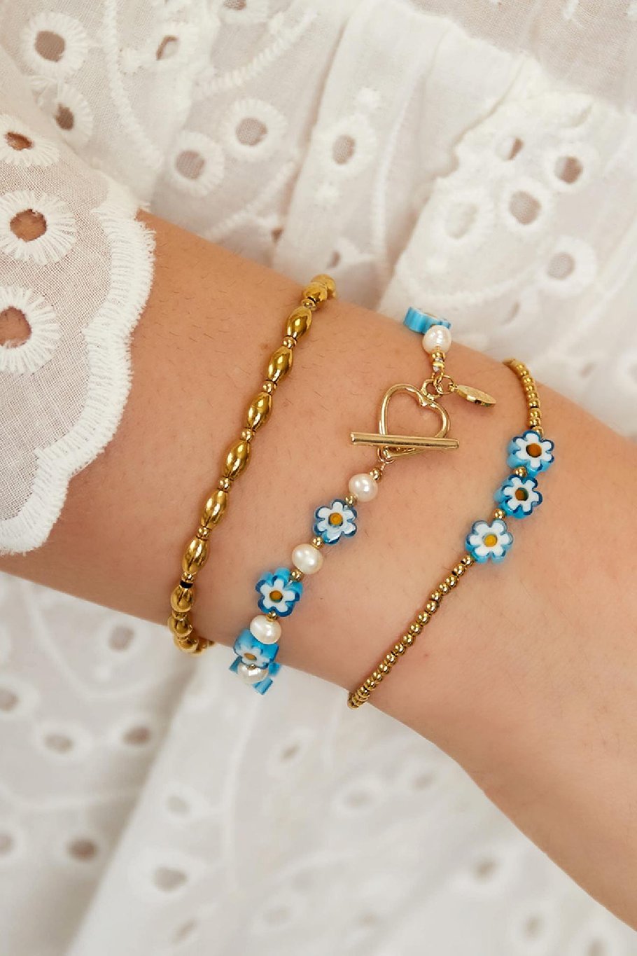 Small daisy bracelet - Beach collection Blue & Gold Color Stainless Steel h5Picture2