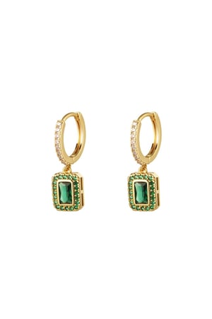 Earrings square with zircon - Sparkle Collection Green & Gold Color Copper h5 