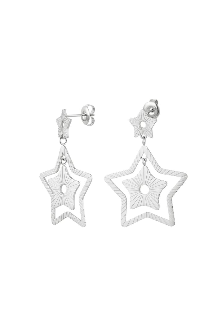 Earrings two stars Silver color Stainless Steel 