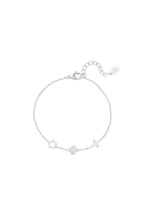 Bracelet with three different flowers Silver Color Stainless Steel h5 