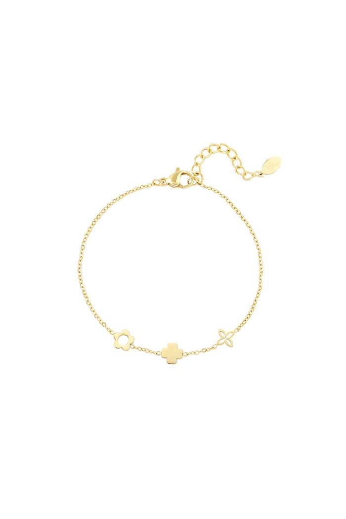 Bracelet with three different flowers Gold Color Stainless Steel 