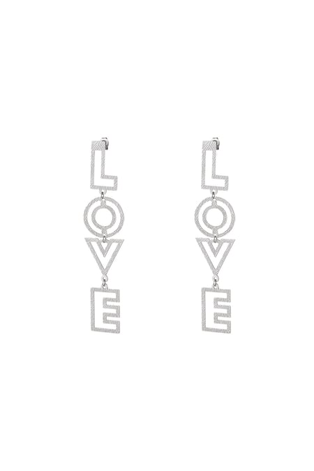 LOVE earrings with pattern Silver Color Stainless Steel