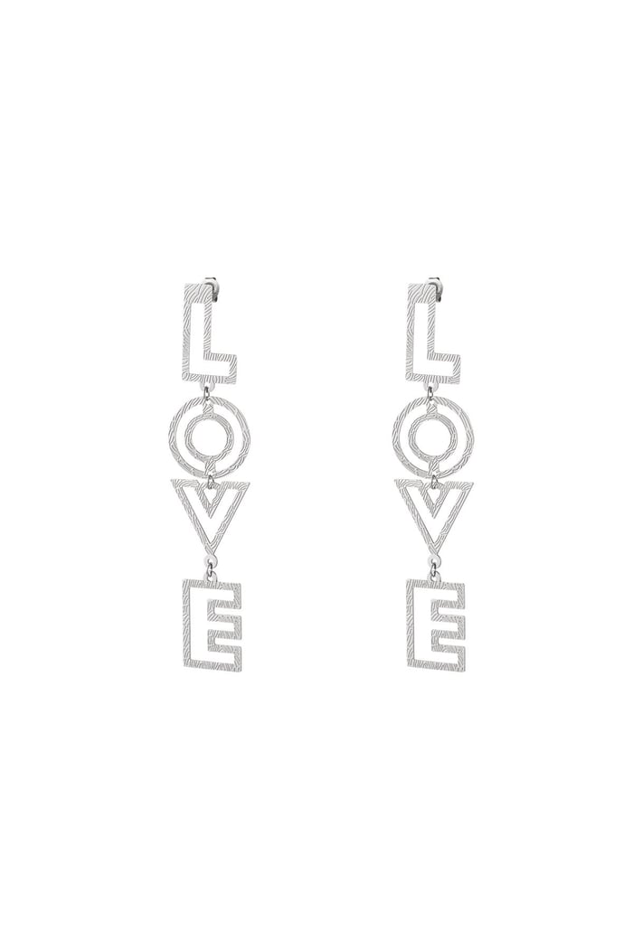 LOVE earrings with pattern Silver Color Stainless Steel 