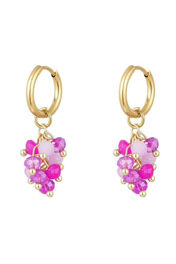 Pendientes manojo de cuentas de cristal Fucsia Acero inoxidable