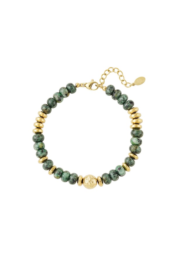 Çok renkli taş boncuklu bileklik - Natural Stones Collection Green &amp; Gold