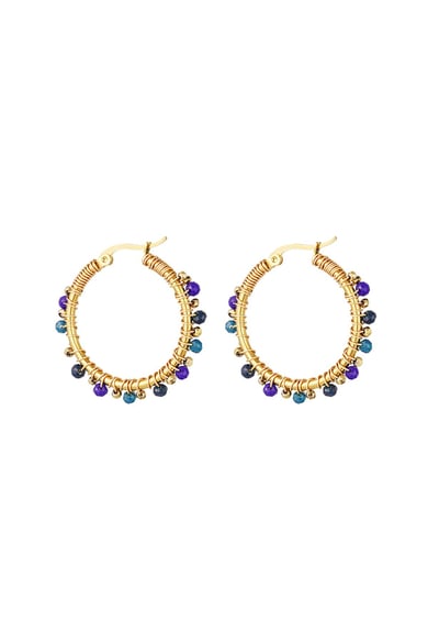 Boucles d'oreilles créoles avec perles colorées Violet Acier inoxydable h5 