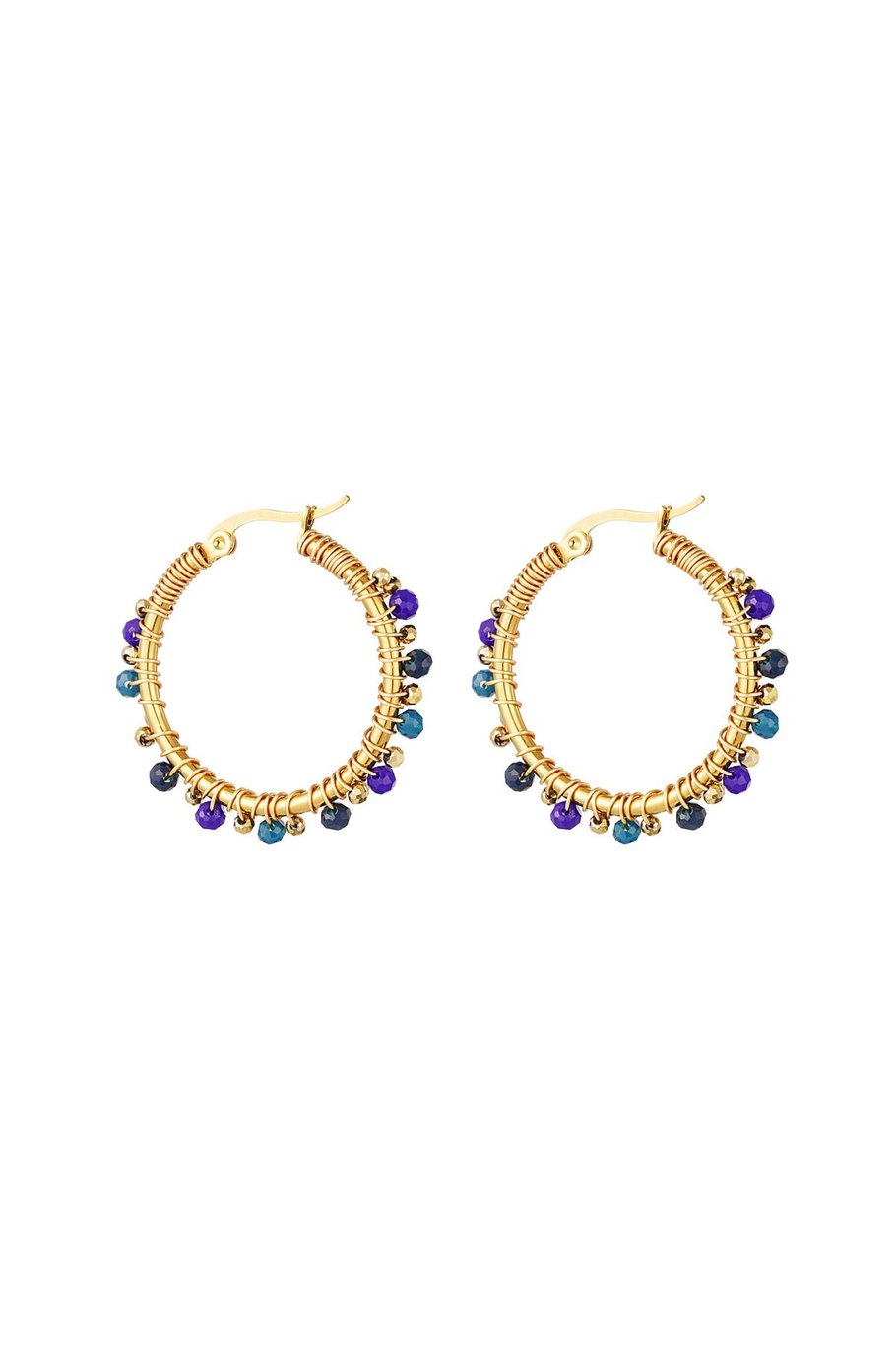 Boucles d'oreilles créoles avec perles colorées Violet Acier inoxydable 