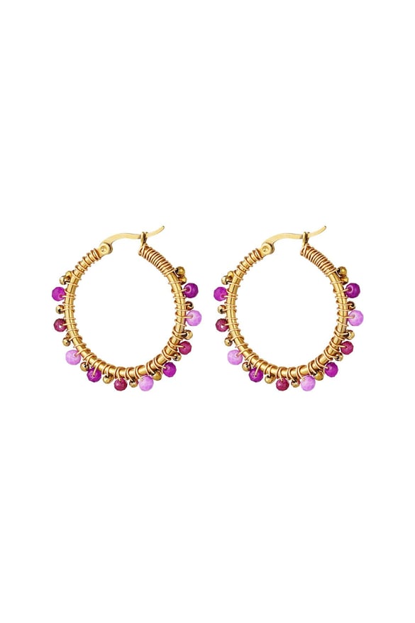 Boucles d'oreilles créoles avec perles colorées Violet Acier inoxydable 2
