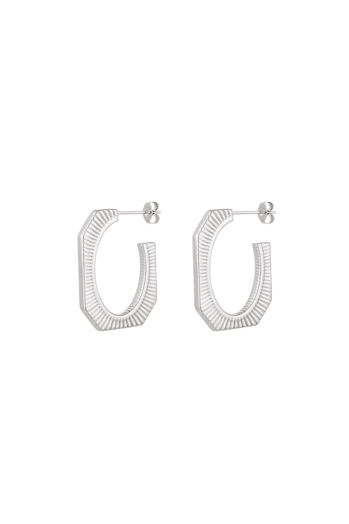 Earrings striped design Silver Color Stainless Steel 