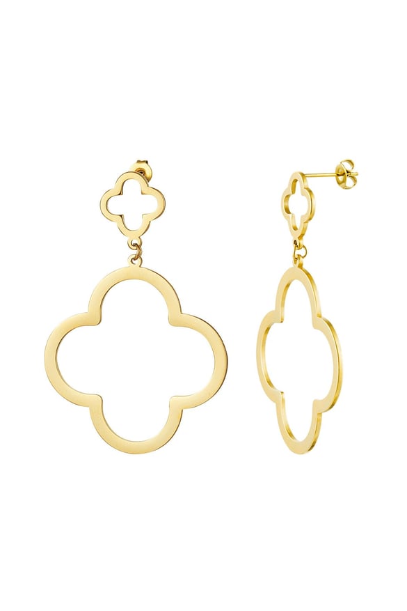 Earrings 2 clovers Gold Color Stainless Steel 2