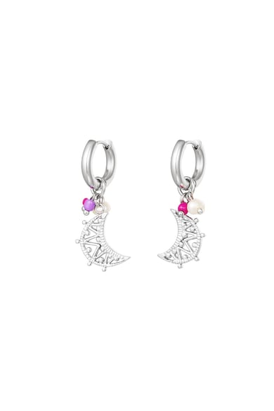 Earrings with moon and beads Gold Color Stainless Steel h5 