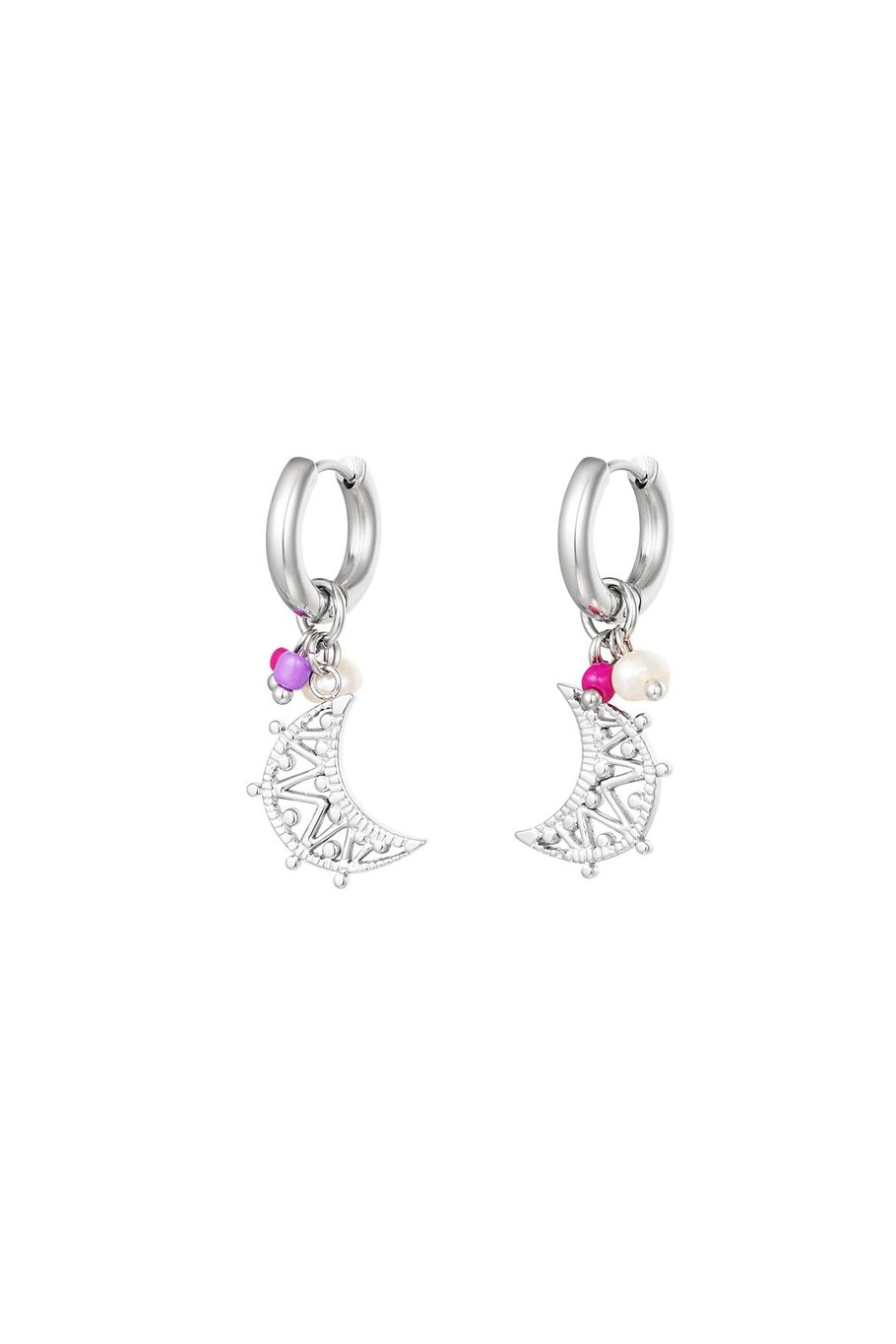 Earrings with moon and beads Gold Color Stainless Steel 