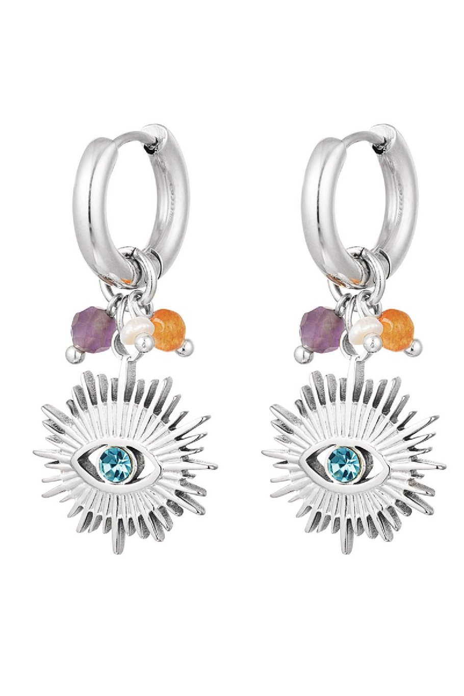 Earrings eye with beads Gold Color Stainless Steel 