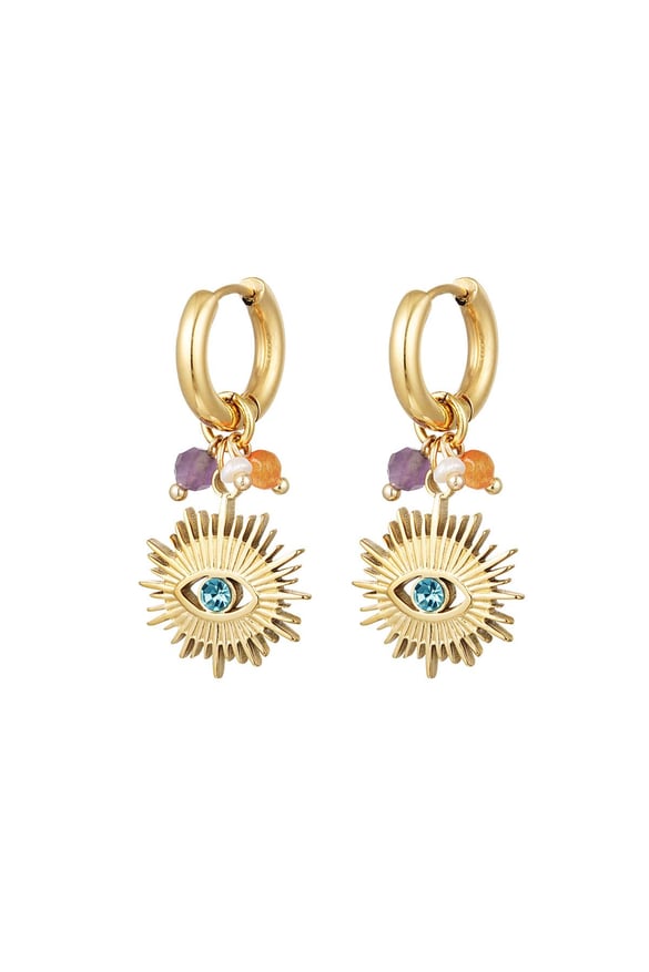 Ohrringe Auge mit Perlen Goldfarbe Edelstahl