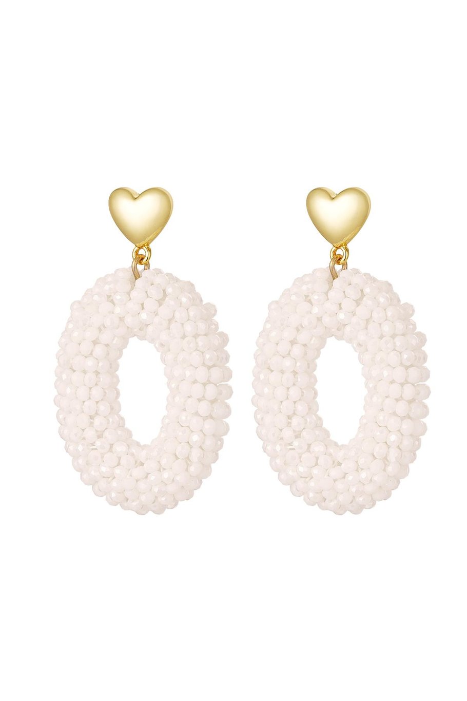 Pendientes ovalados con abalorios y detalle de corazón Negro Cobre 