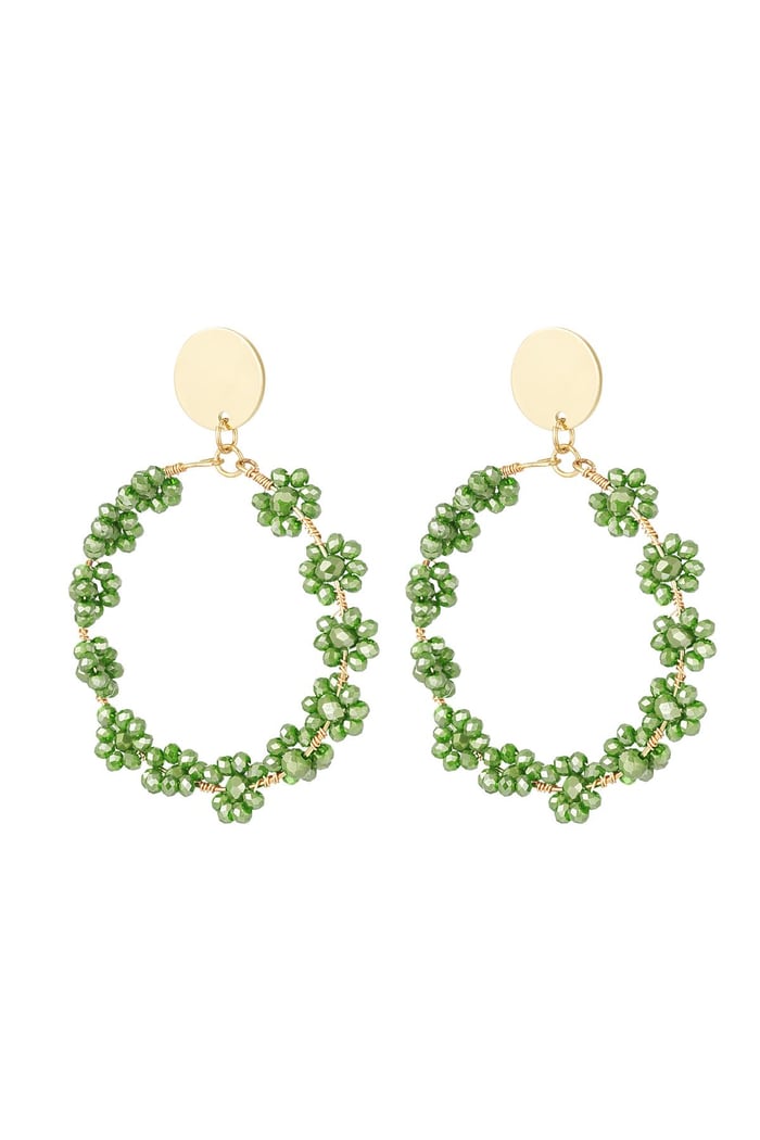 Earrings with bunches of flowers Green & Gold Color Copper 