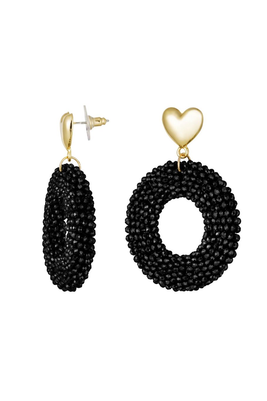 Earrings beads with heart detail Brown Alloy 