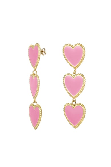 Earrings 3 graceful hearts in a row Purple Stainless Steel h5 