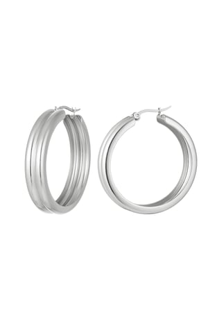 Ribbed hoop earrings Silver Color Stainless Steel h5 